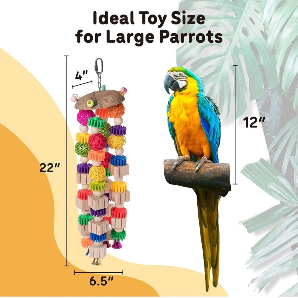 Medium/Large Parrot Toy & Cockatoo Toys, Durable Wooden Bird Chew Toys